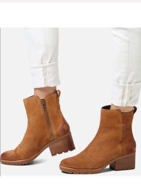 Sorel Cate Tan leather chunky sole Booties Size 7